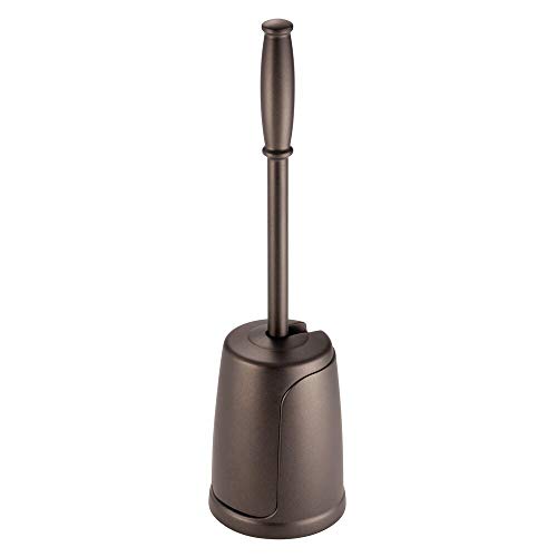 mDesign Compact Plastic Freestanding Toilet Bowl Brush and Holder for Bathroom Storage and Organization - Flip-Open, Space Saving, Sturdy, Deep Cleaning, Covered Brush - Bronze