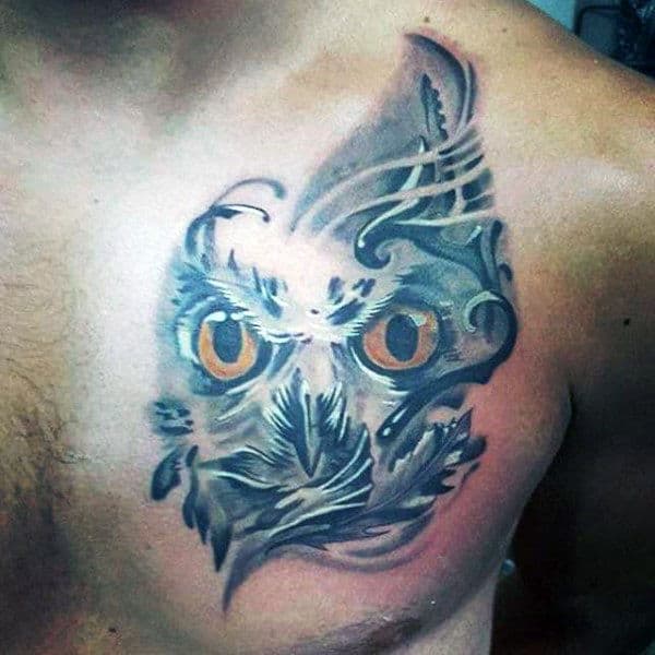 3D Owl Chest Tattoo For Men