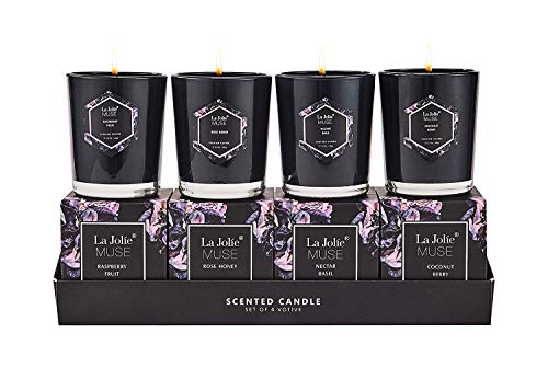 LA JOLIE MUSE Scented Candles Gift Set - 4 Natural Soy Wax Essential Oil Aromatherapy Candles, Small Stress Relief Glass Candle Sets Gifts, Votive Mini Decorative Christmas Candles Gift