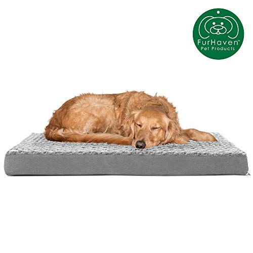 Furhaven Pet Dog Bed | Deluxe Orthopedic Mat Ultra Plush Faux Fur Traditional Foam Mattress Pet Bed w/ Removable Cover for Dogs & Cats, Gray, Large