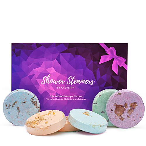 Cleverfy Aromatherapy Shower Steamers - Mothers Day Variety Pack of 6 Shower Bombs with Essential Oils. Purple Set: Lavender, Menthol & Eucalyptus, Vanilla, Watermelon, Grapefruit, and Peppermint