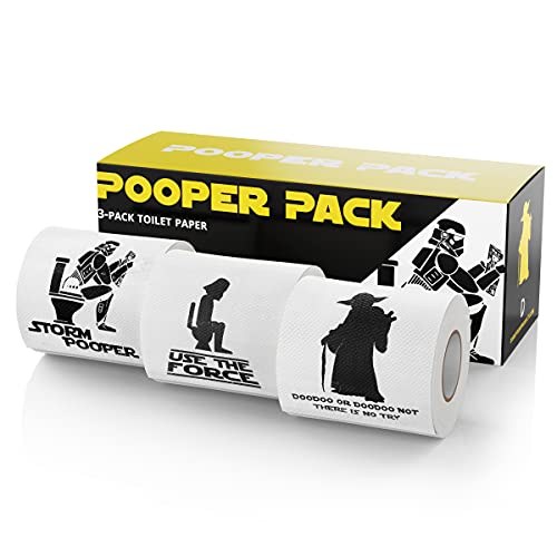 Star Wars Gifts | Star Wars Funny Toilet Paper | Pooper Pack 3-Pack Star Wars Parody Toilet Paper Set | Star Wars Bathroom Decor | Funny Star Wars Gifts | 3 Unique Rolls, 250 Sheets Per Roll