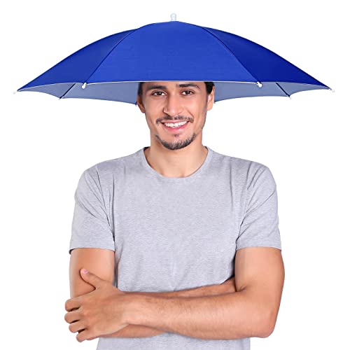 massmall Umbrella Hat 27" UV Protection Umbrella Hats for Women Men Hands Free Umbrella Blue/1 Pack