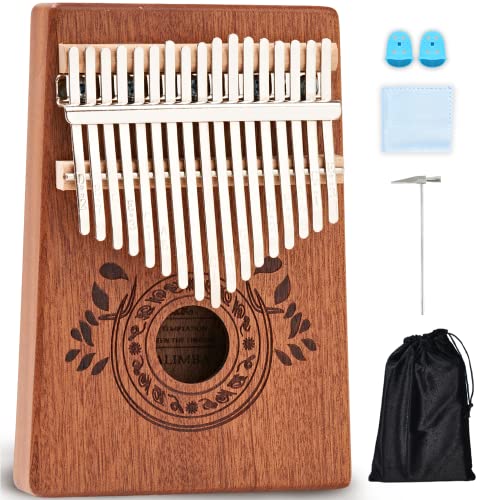 UNOKKI 17 Key Kalimba Thumb Piano For Adults & Kids; Mahogany Mbira (Light Brown Finish); Tuning Hammer, Finger Covers Key Stickers, & More Included; Christmas Stocking Stuffer Gift