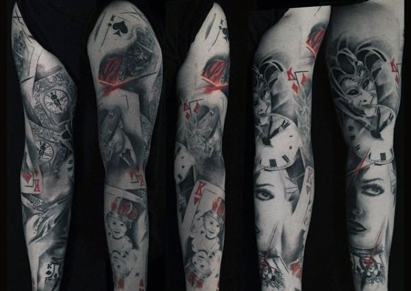 Abstract Playing Card Guys Tattoo Ideas Full Arm Sleeve