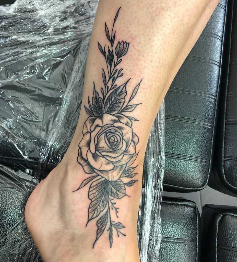 ankle black and grey rose tattoos nino_rnk