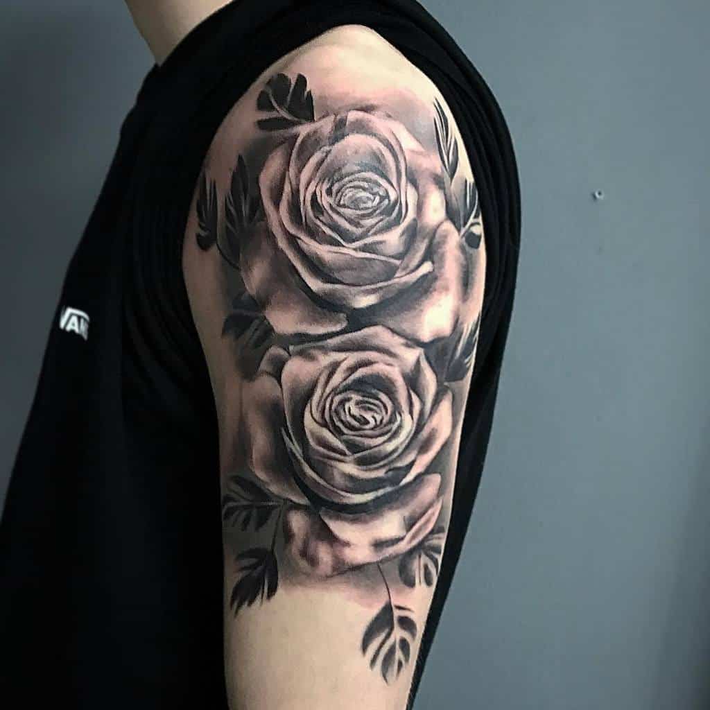 arm black and grey rose tattoos tattoomorpha