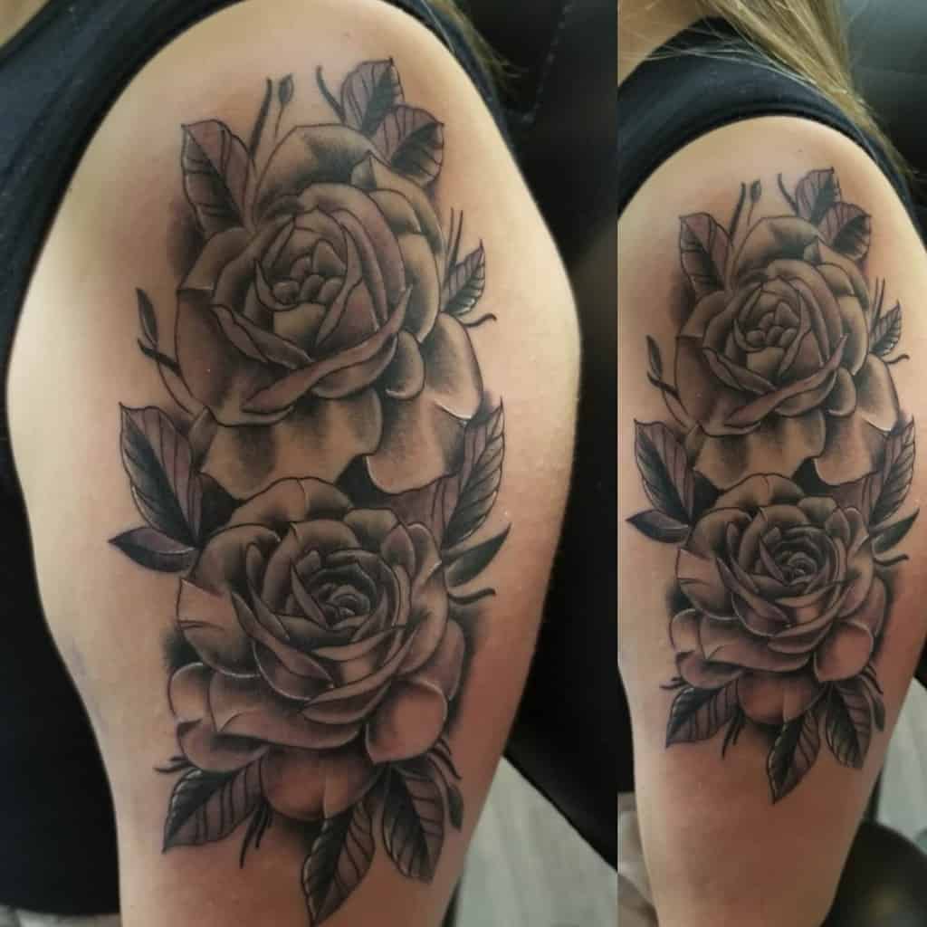 arm black and grey rose tattoos texasinktattoos