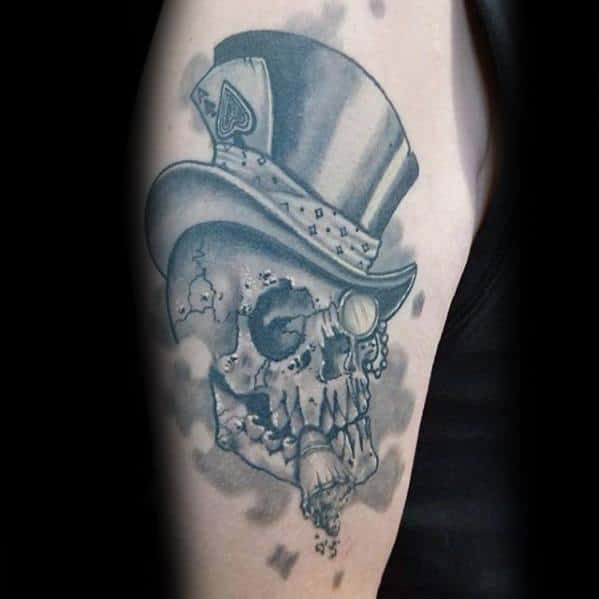 Arm Incredible Skull With Top Hat Tattoos For Men