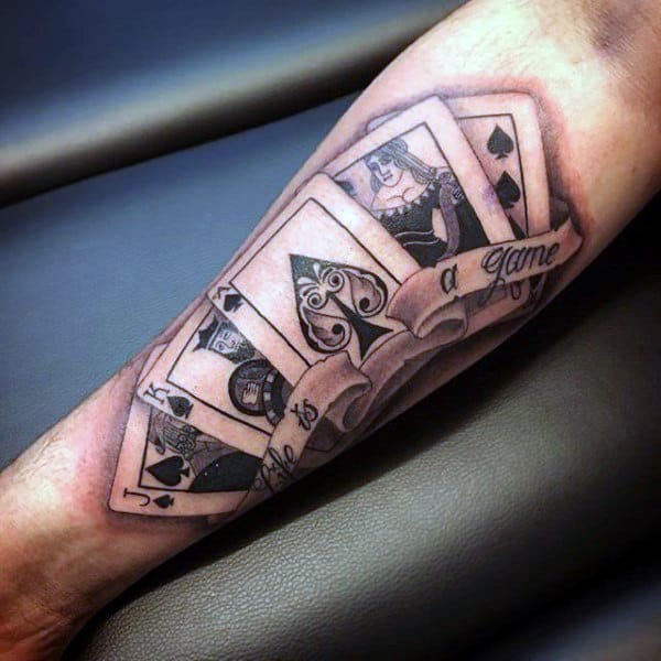 Awesome Guys Inner Arm Playing Card Tattoos