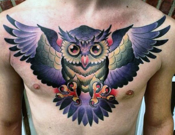 Awesome Men's Tattoo Owls On Chest