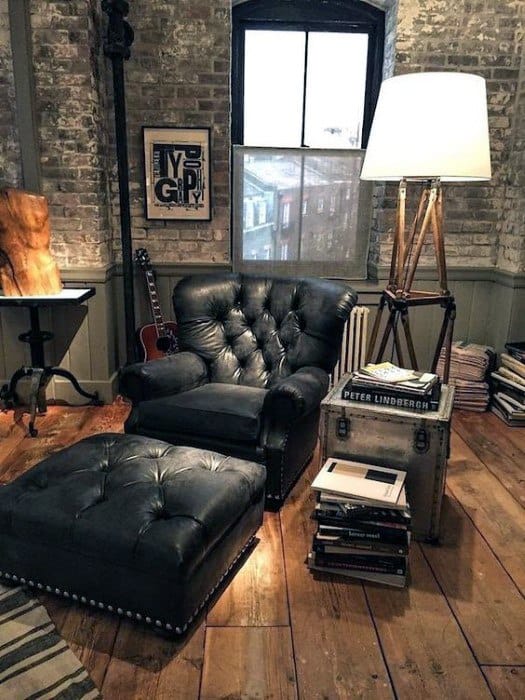 black leather chair set with foot rest
