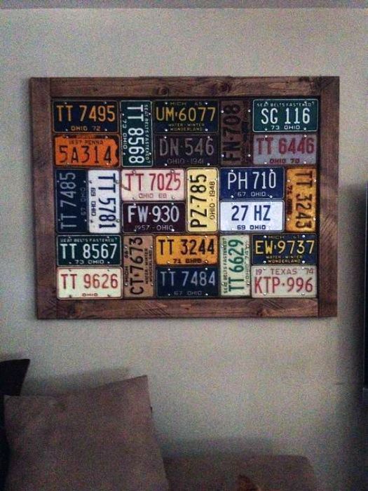 framed vintage license plates