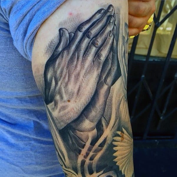 Back Of Arm Best Praying Hands Mens Tattoos