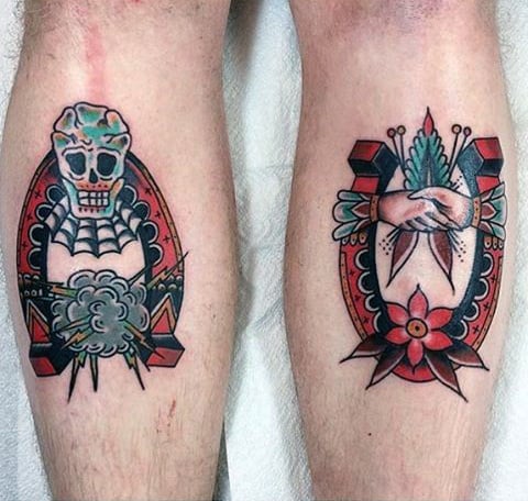 Back Of Leg Calf Guys Traditional Horseshoe Tattoo Design Ideas