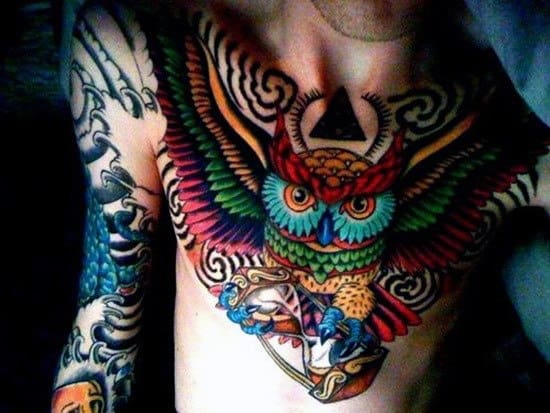 Best Owl Men's Tattoos On Arm And Chest