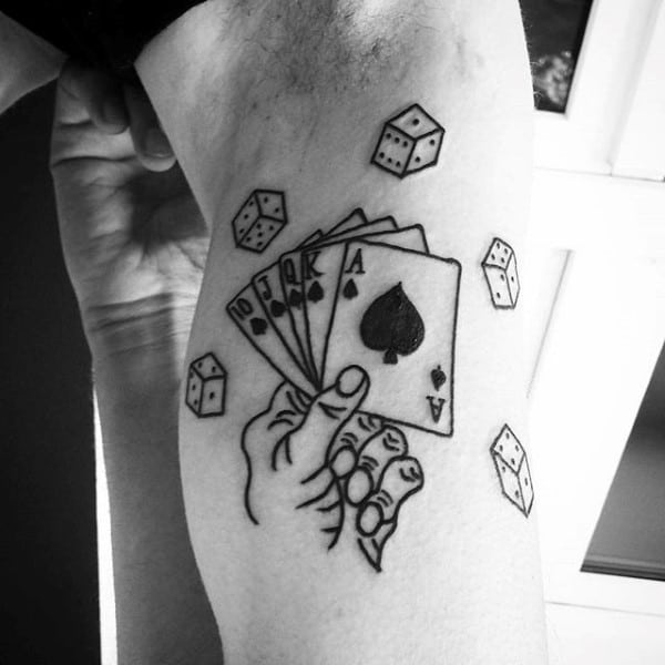 Bicep Playing Card Black Ink Outline Guys Tattoo