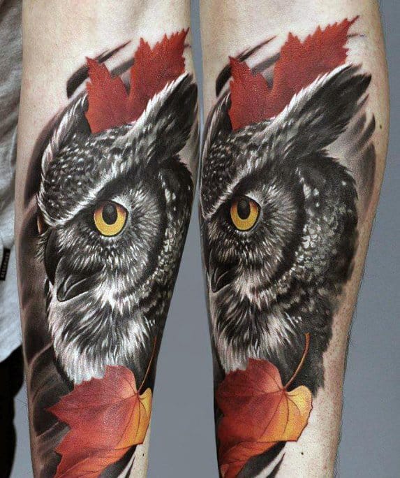 Black And Red Men's Owl Tattoos