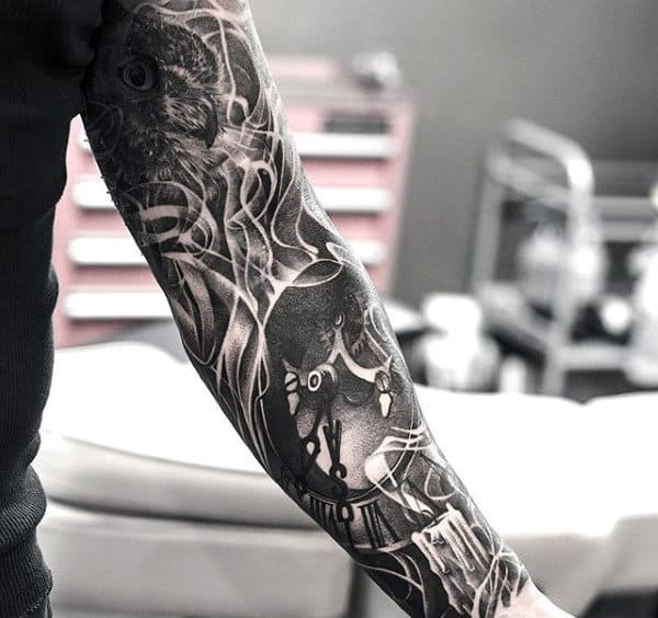 Black And White Interesting Tattoo Male Full Sleeves