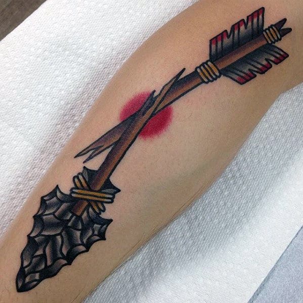 Broken Arrow Traditional Guys Arm Tattoo With Retro Design