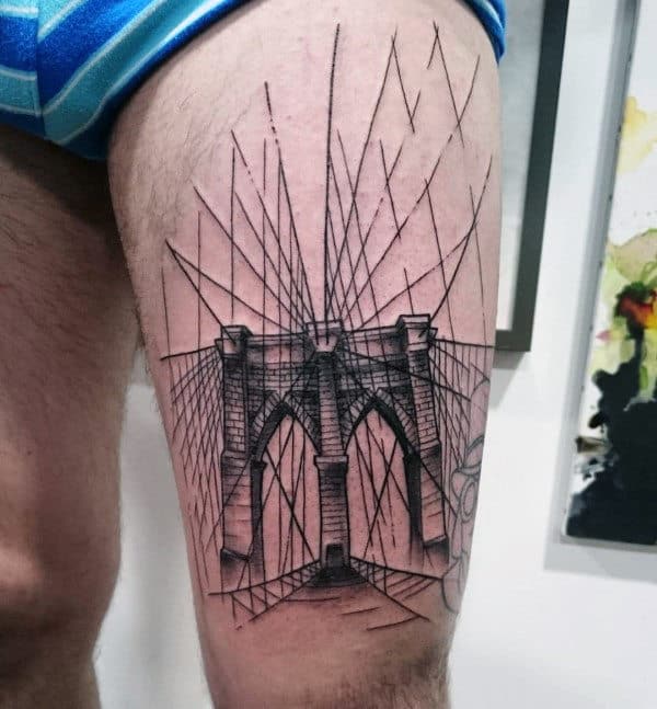 Brooklyn Bridge Mens Manly Thigh Tattoos