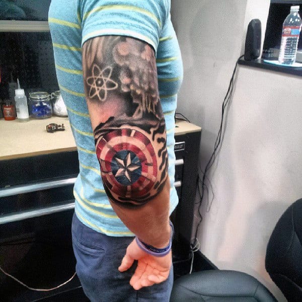 Captain America Shield Mens Elbow Tattoos