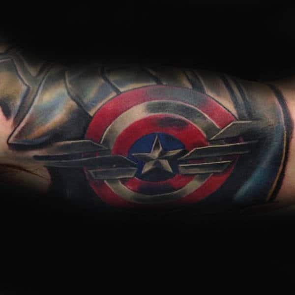 Captain America Shield Symbol Inner Arm Tattoo For Guys