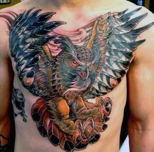 Chest Flying Owl Tattoos Men