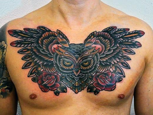 Chest Owl Tribal Men's Tattoo