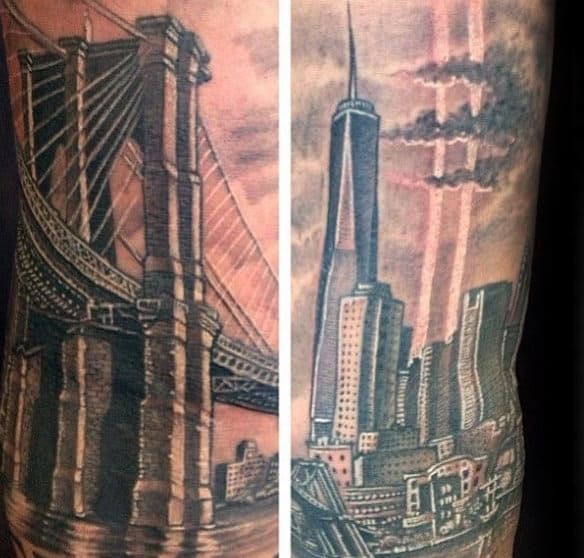 City Skyline With Brooklyn Bridge Male New York City Tattoos