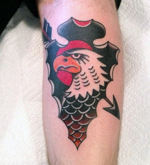 Cool Bald Eagle Arrowhead Traditional Mens Leg Tattoo Designs