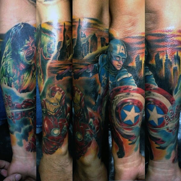 Cool Captain America Forearm Sleeve Guys Tattoos