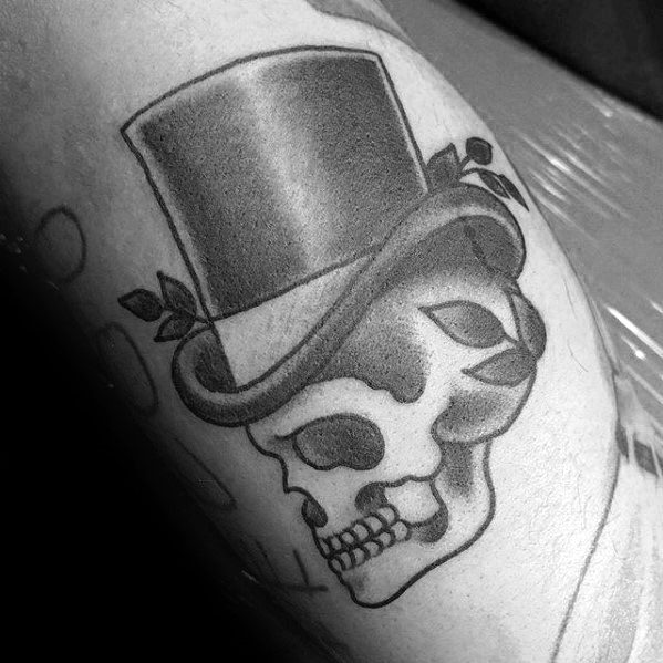 Cool Male Old School Traditional Arm Skull With Top Hat Tattoo Designs