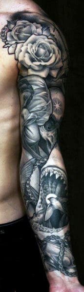 Cool Men's Rose Sleeve Tattoo Ideas