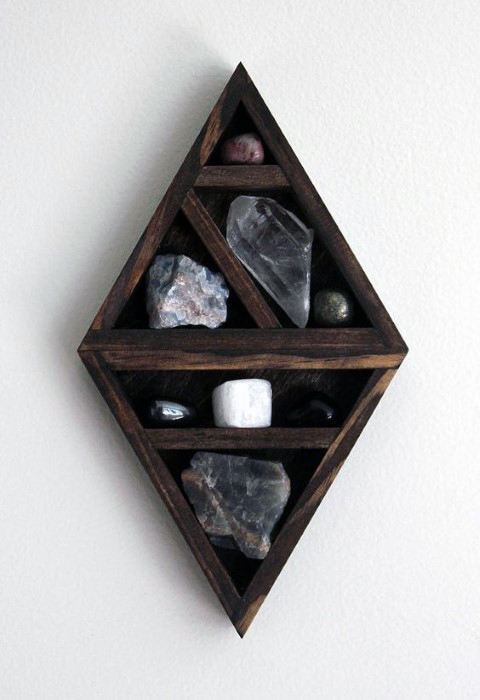shelf with crystals