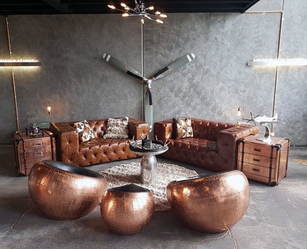 copper furniture and brown couch