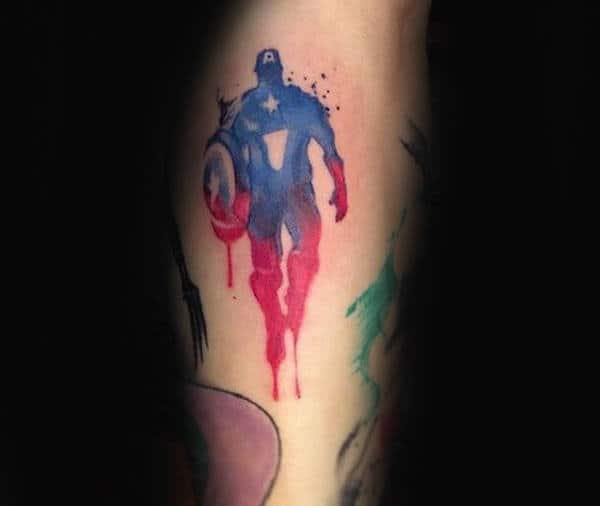 Creative Red And Blue Ink Captain America Arm Mens Tattoo