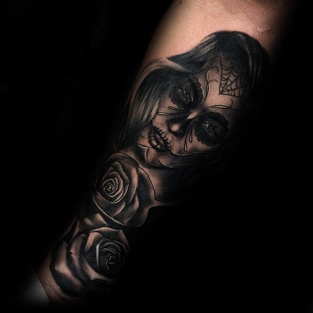 nextluxury forearm 2 black and grey rose tattoos