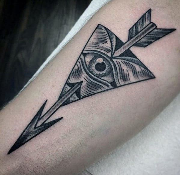 Detailed All Seeing Eye With Arrow Guys Traditional Inner Forearm Tattoo