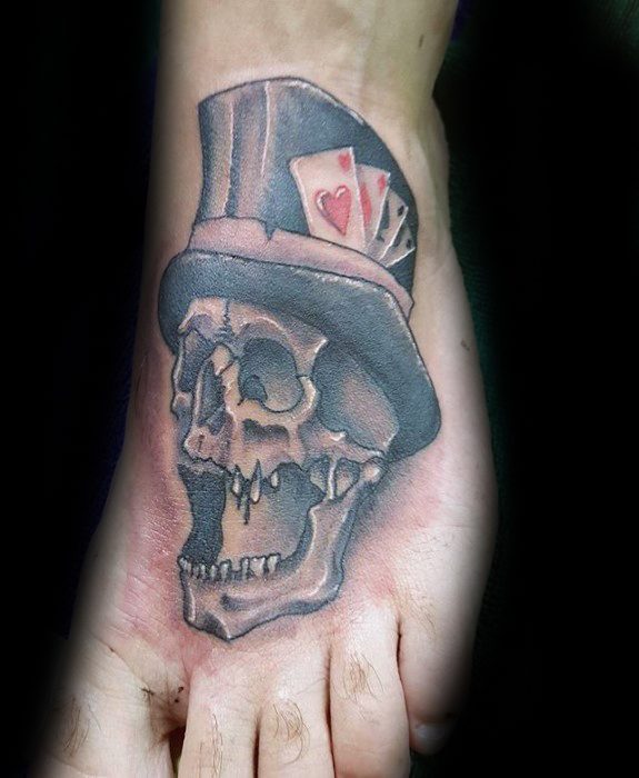Foot Skull With Top Hat Mens Tattoo Designs