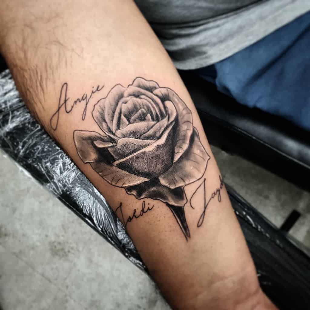 forearm black and grey rose tattoos tiagotargacampos