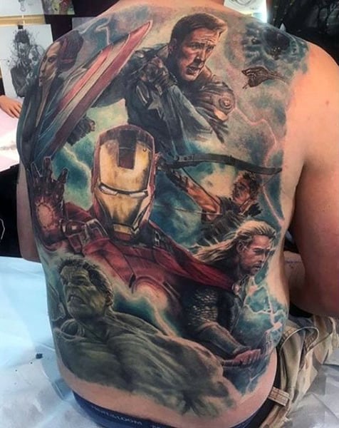 Full Back Captain America Marvel Themed Realistic Mens Tattoos