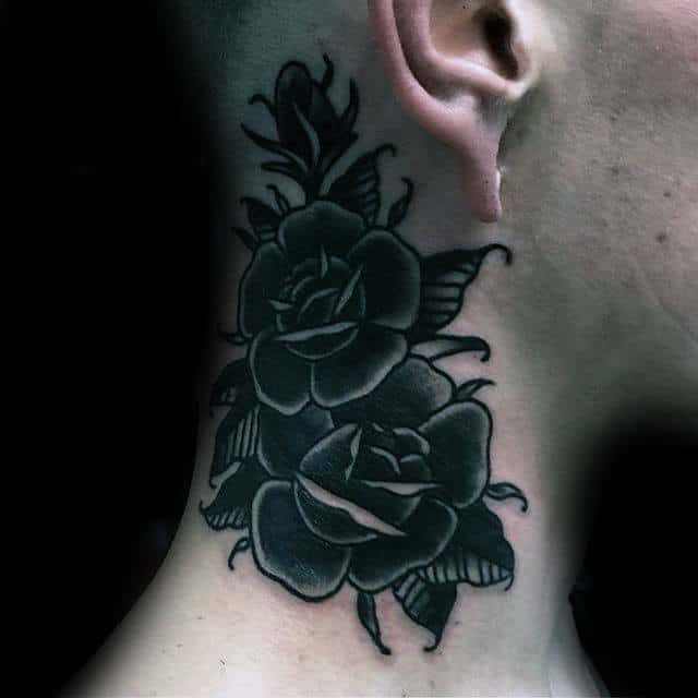 nextluxury neck 3 black and grey rose tattoos