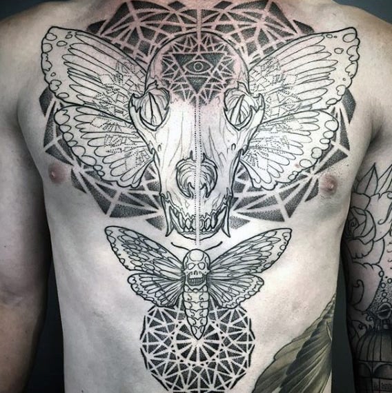 Guys Chest Sacred Geometry Geometrical Lines Tattoos