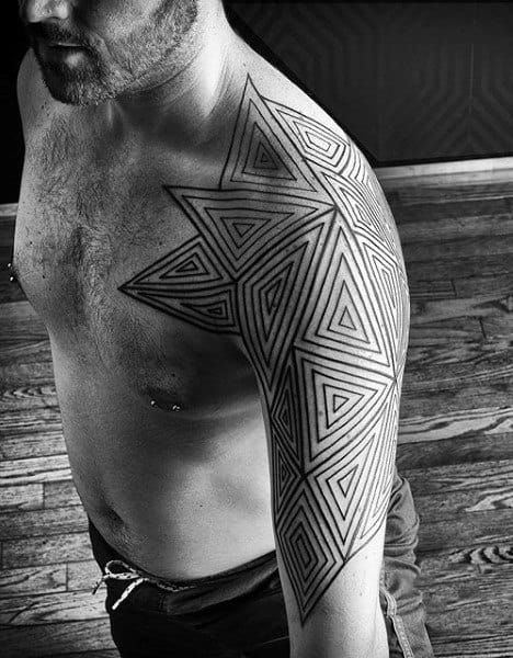 Guys Fine Line Sacred Geometry Tattoo Designs Half Sleeve