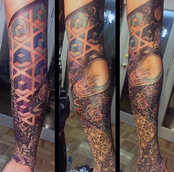 Guys Geometric Tattoo Patterns With Outer Space Theme