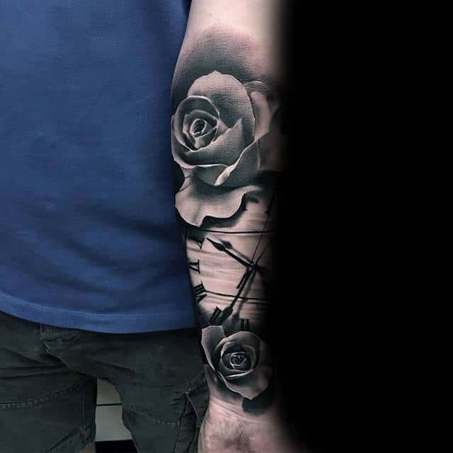 nextluxury forearm 3 black and grey rose tattoos