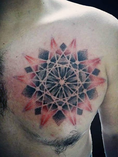 Guys Sacred Geometry Geometric Lines Tattoo Chest Art