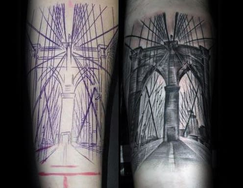 Guys Sketched Brooklyn Bridge Forearm Tattoo