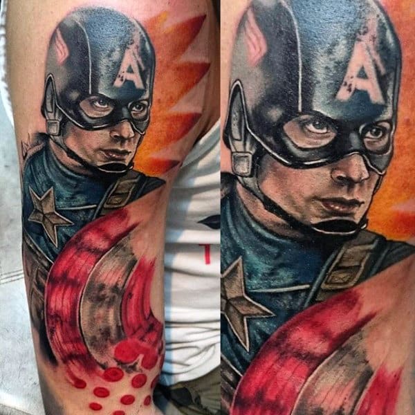 Half Sleeve Captain America Abstract Guys Tattoos